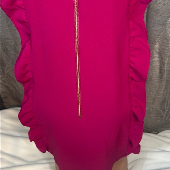 TED BAKER FUCHSIA RUFFLE HALTER DRESS SIZE 2 (US L) - Picture 8 of 9